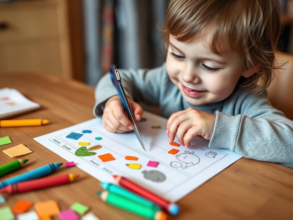 Child tracing letters on a worksheet